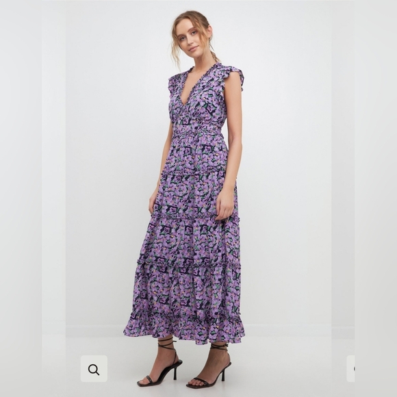 Free the Roses Purple and White Ruffled Maxi Dress - Picture 5 of 5